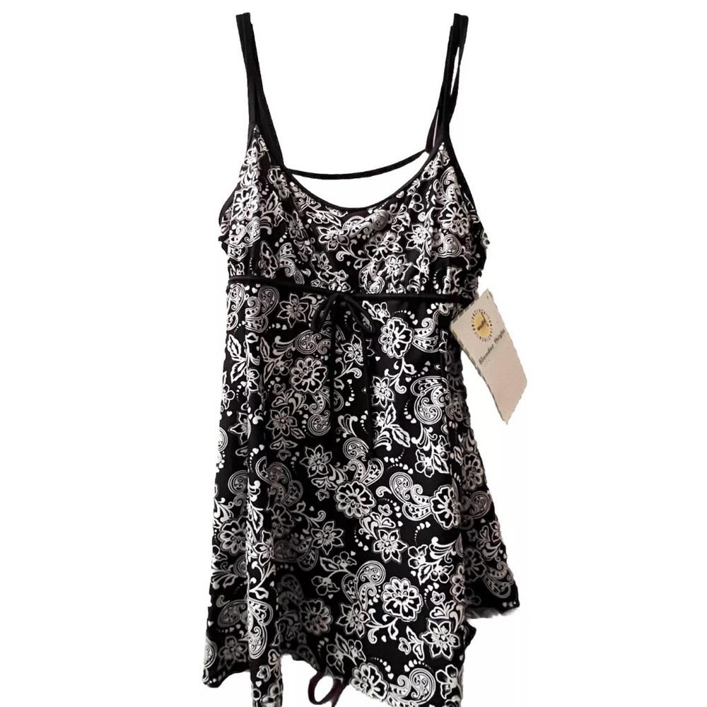 NWT Suit Yourself Swimsuit One Piece Skirted Size 20W Black White Floral $96